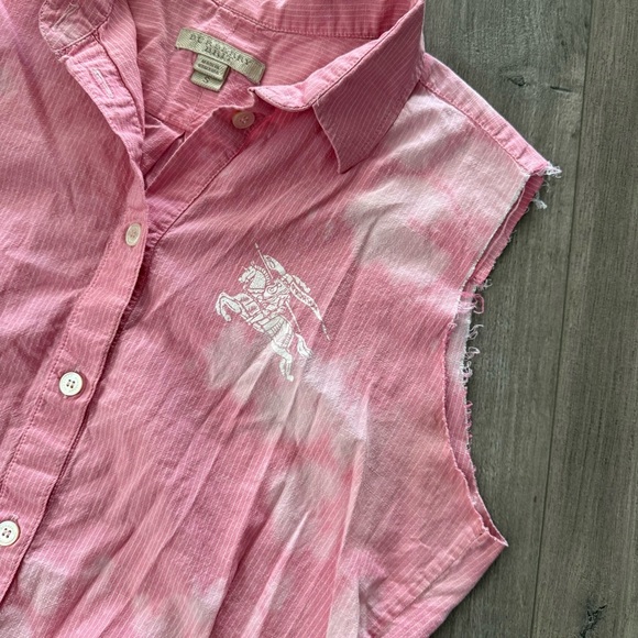 Burberry Brit Cowgirl Pink Pinstripe Distressed Bleach Upcycled Top - Picture 2 of 6